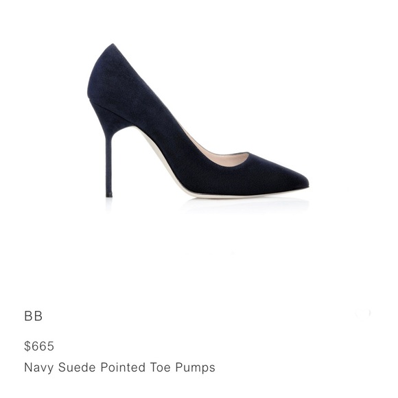 Manolo Blahnik Navy Leather Pointed Toe Pumps - Picture 2 of 7